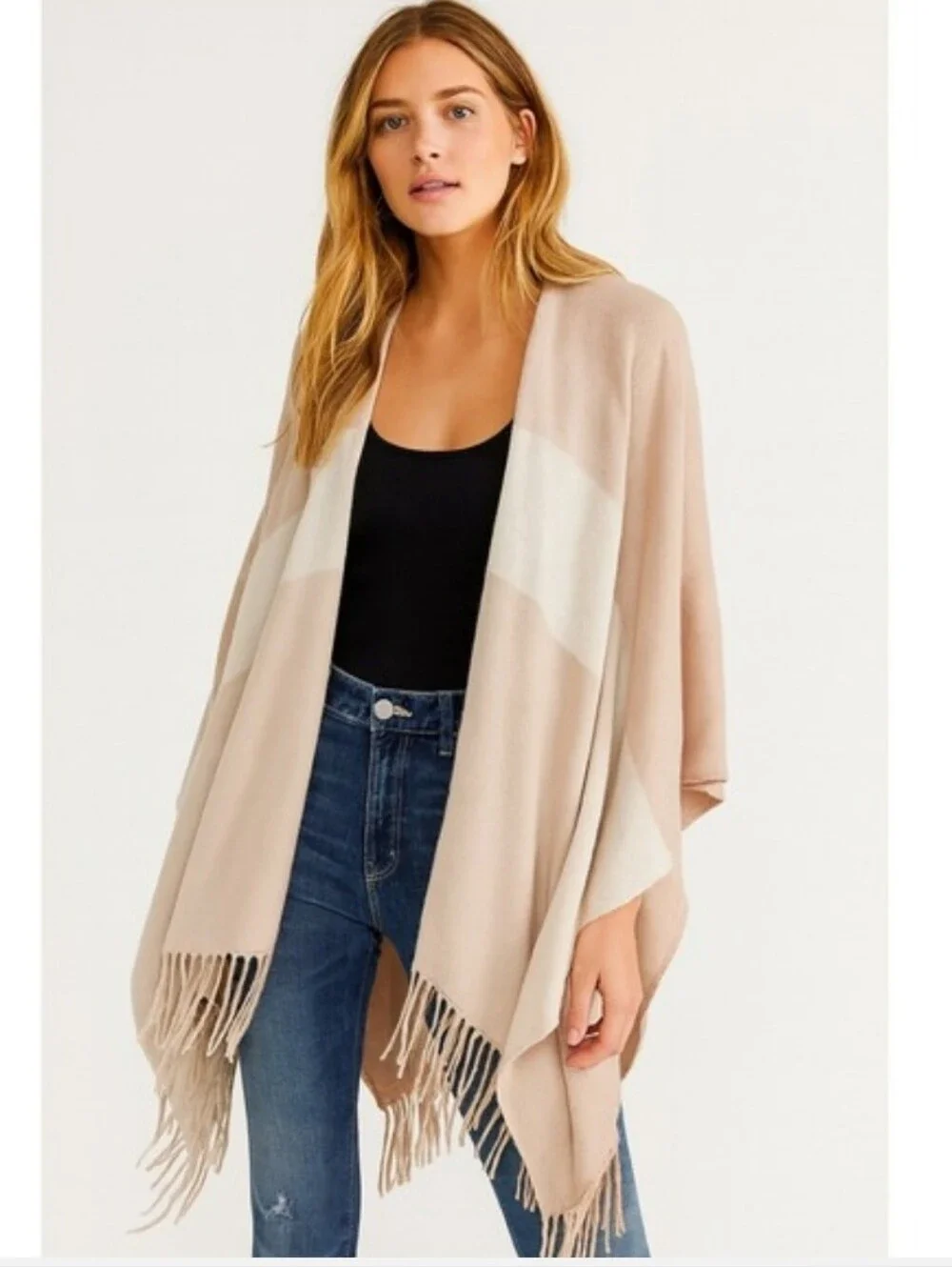 Soia & Kyo Blush Cream Ivory Soft Woven Knit Wrap Fringe NWT One Size Fits Most